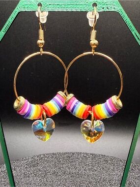 Rainbow Heart Hoop Earrings - Multicolor